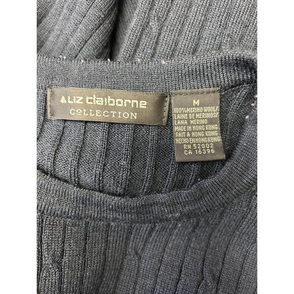Vintage Liz Claiborne Collection Womens Merino Wool Sweater Ribbed Knit Navy M - Picture 5 of 9